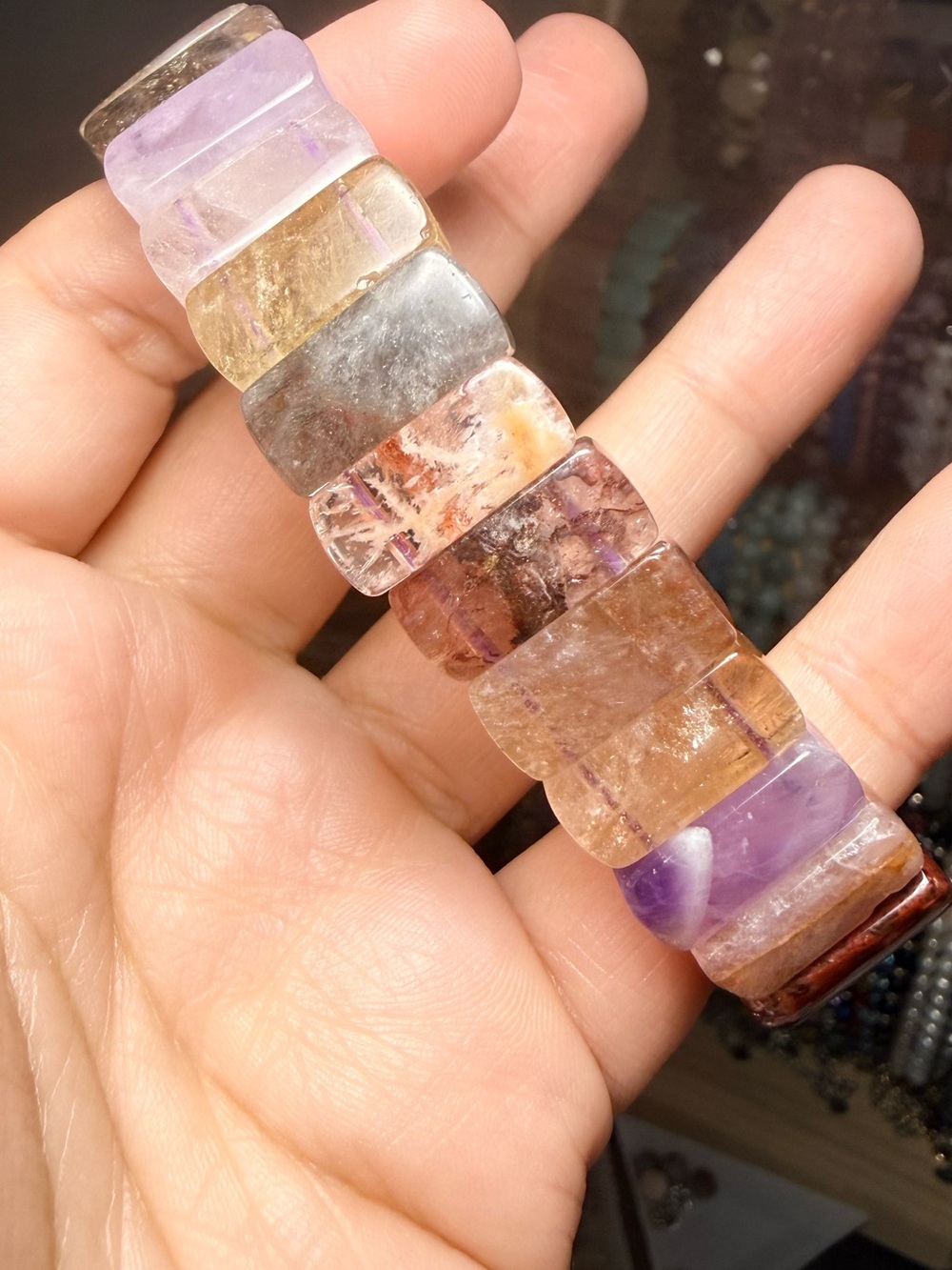Super Seven Gemstone Statement Bangle Bracelet - Picture 2 of 4